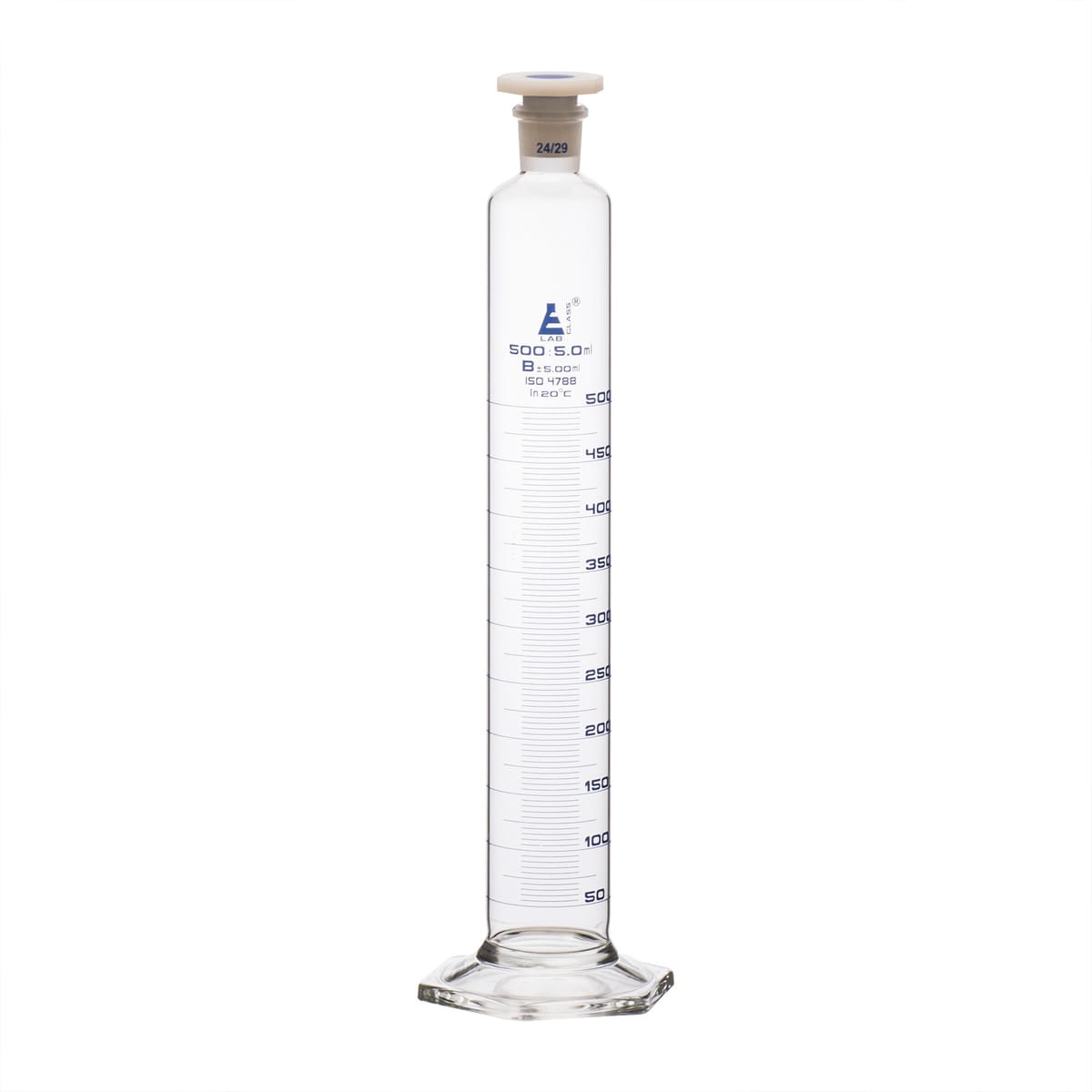 Eisco Glass Graduated Cylinders with Stopper and Hexagonal Base - Class B