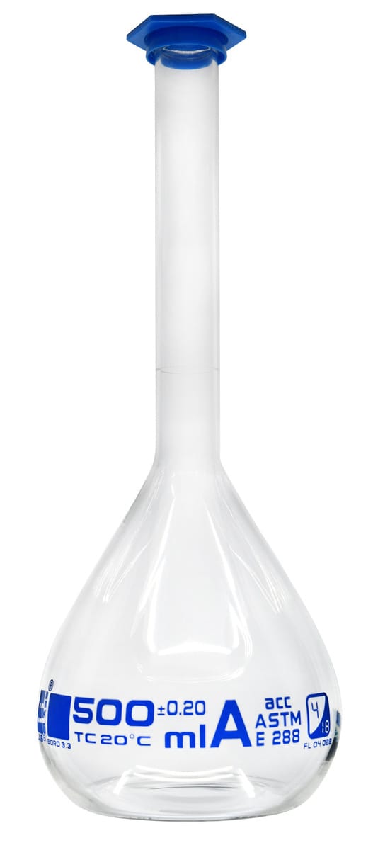 Eisco Glass Volumetric Flasks with Snap Cap, ASTM Class A