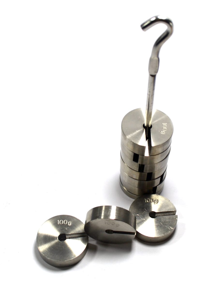 Eisco® Slotted Mass Set with Hanger, Stainless Steel, 9 Weights, 100 g