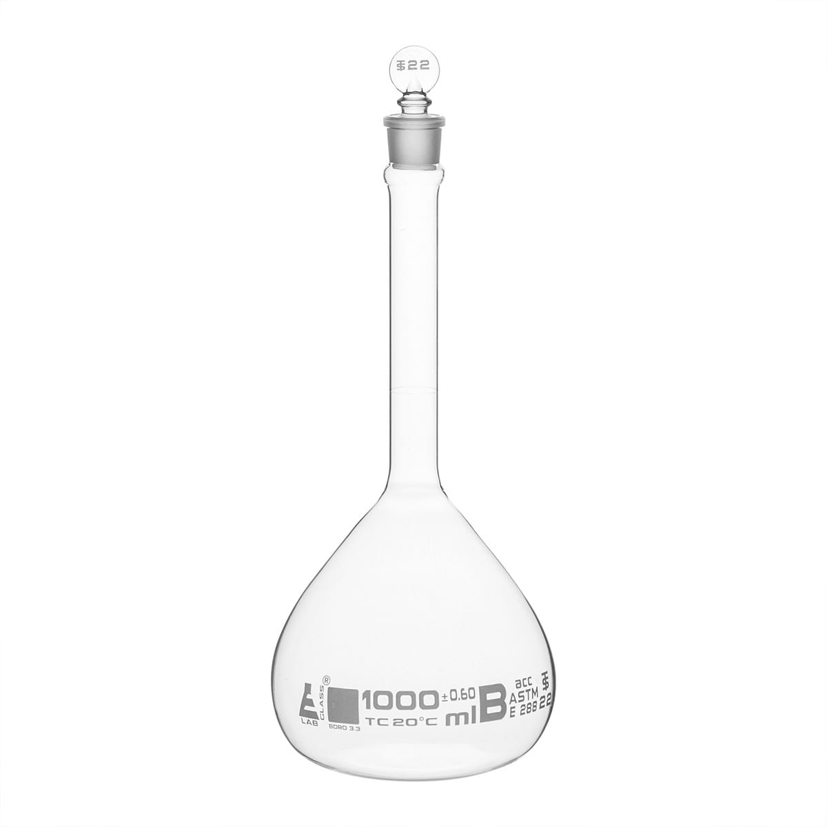 Eisco Glass Volumetric Flasks with Glass Stopper, ASTM Class A