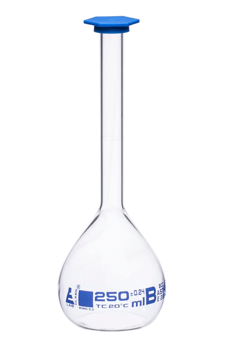 Eisco Glass Volumetric Flasks with Snap Cap, ASTM Class B