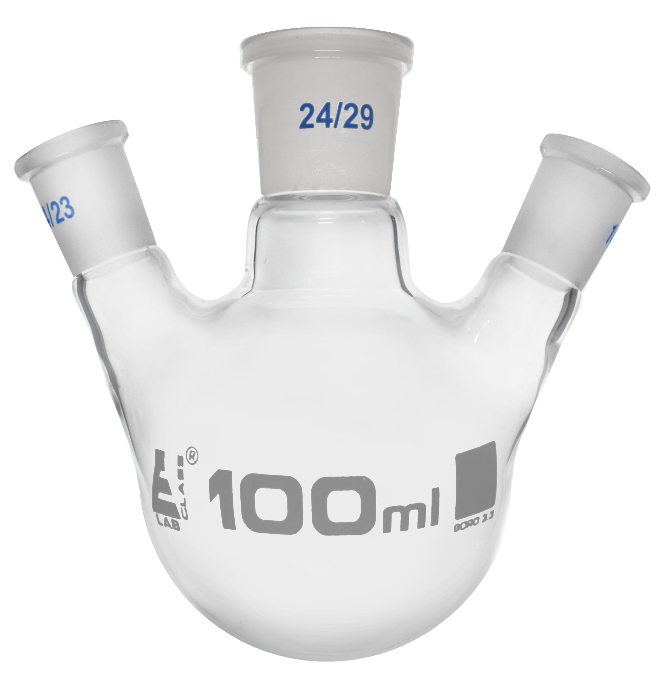 Eisco LabGlass® Distilling Flasks with 3 Angled Necks, Round Bottom, Interchangable Joints