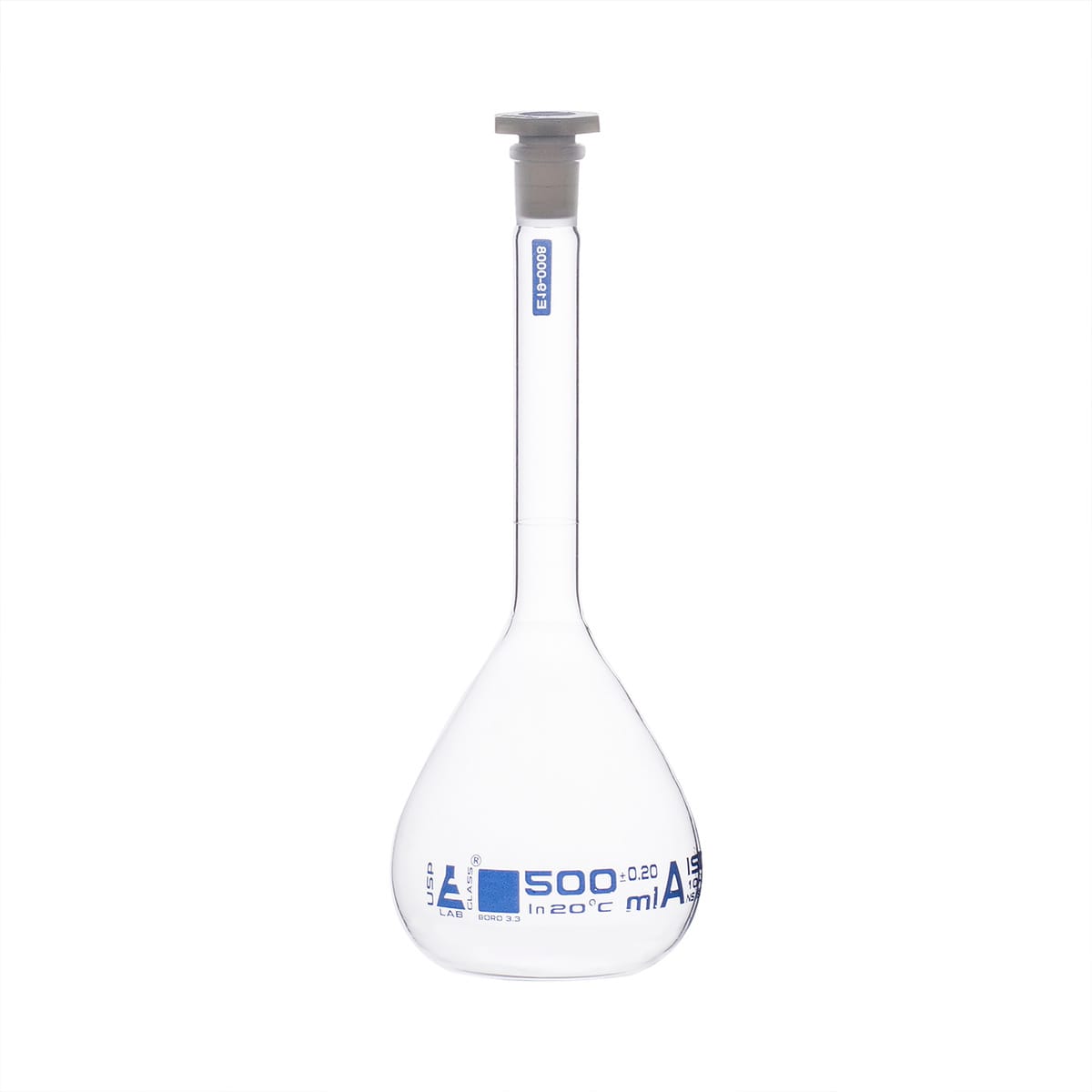 Eisco Glass Volumetric Flasks with PE Stopper, Class A, USP, Includes Calibration Certificate