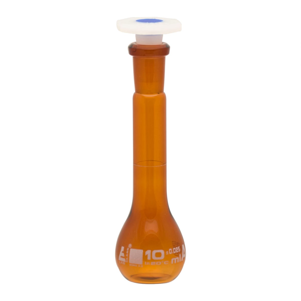 Eisco Amber Glass Volumetric Flasks with Plastic Stopper, Class A