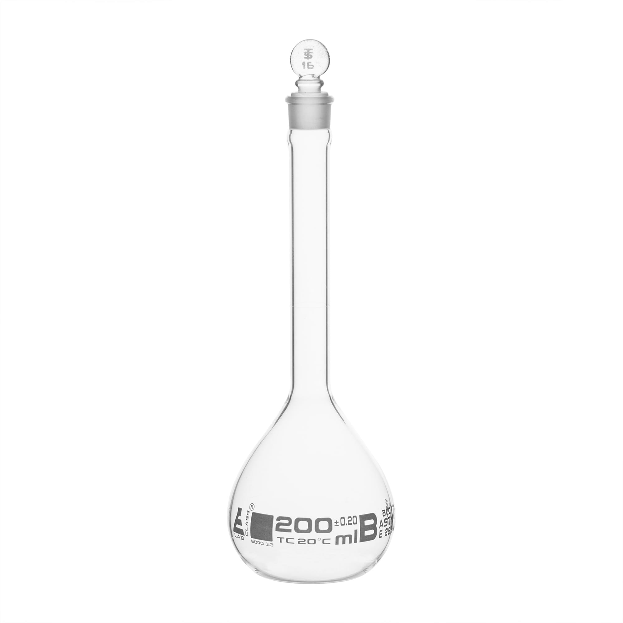 Eisco Glass Volumetric Flasks with Glass Stopper, ASTM Class B