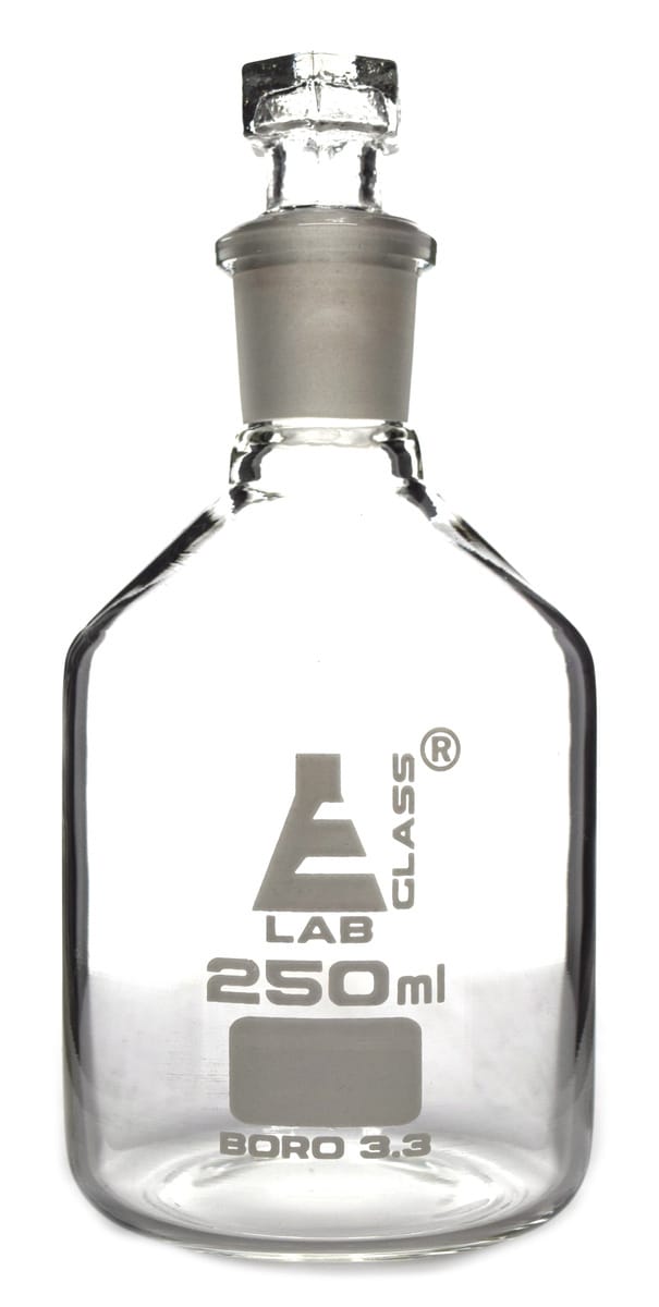 Eisco Glass Reagent Bottles with Hexagonal Stoppers