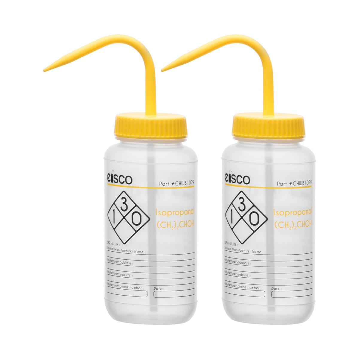 Performance Plastic Chemical Wash Bottles, 500 ml, 2 Color Label