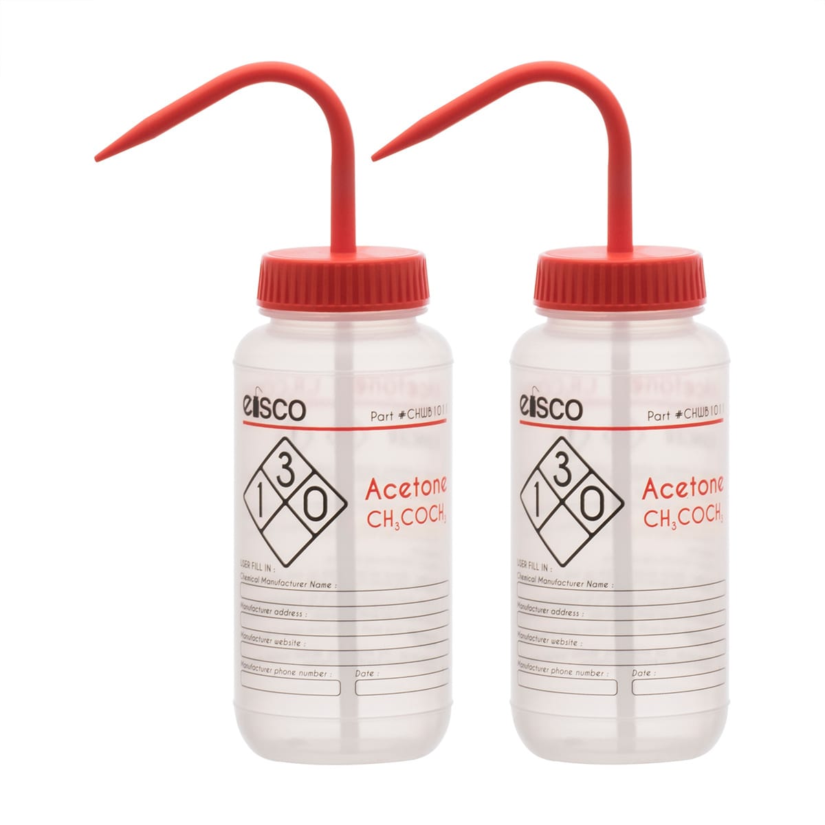 Performance Plastic Chemical Wash Bottles, 500 ml, 2 Color Label