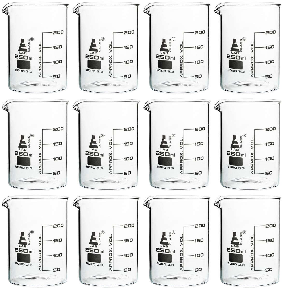 Griffin Style, Low Form Borosilicate Glass Beakers with Spout