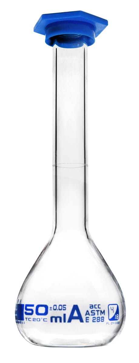Eisco Glass Volumetric Flasks with Snap Cap, ASTM Class A