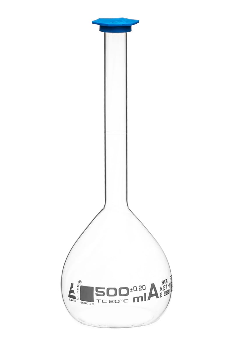 Eisco Glass Volumetric Flasks with Snap Cap, ASTM Class A