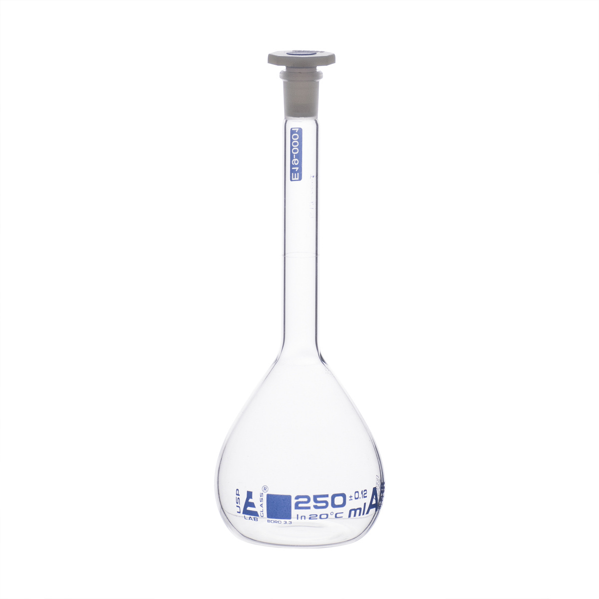 Eisco Glass Volumetric Flasks with PE Stopper, Class A, USP, Includes Calibration Certificate