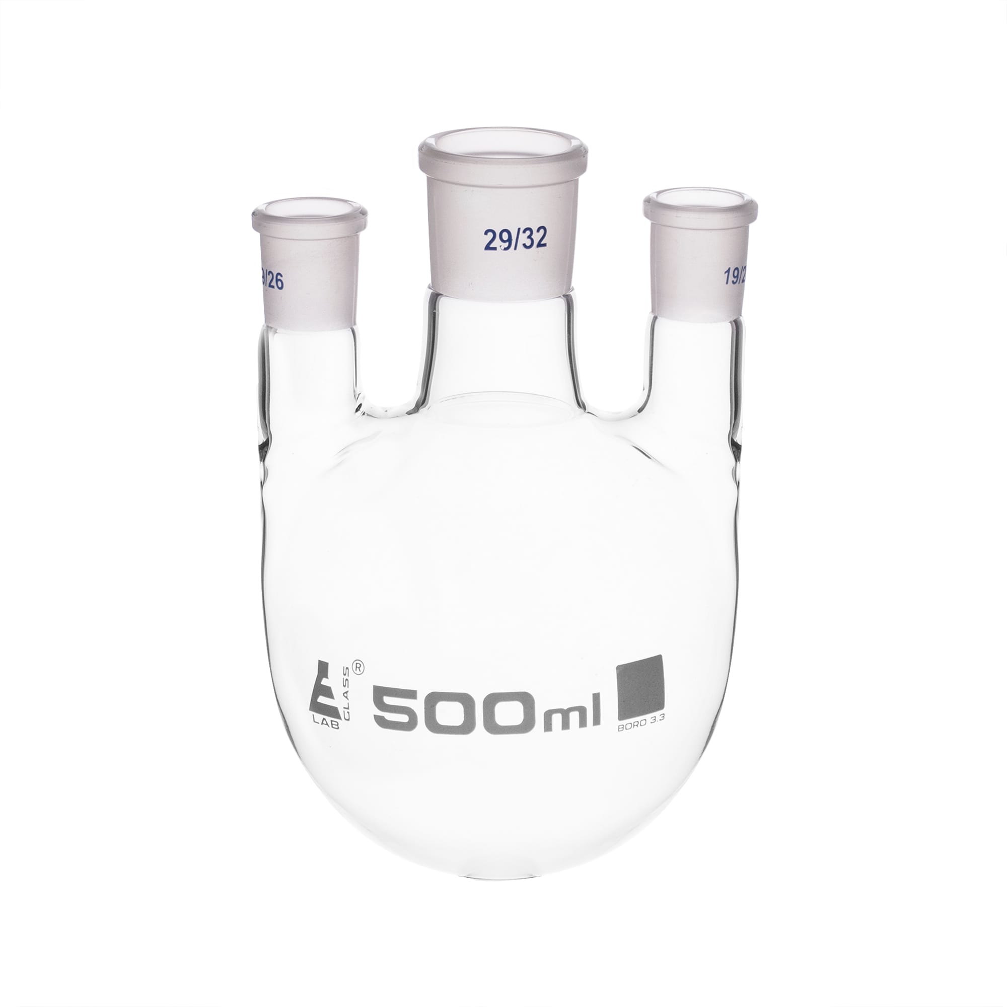 Eisco LabGlass® Distilling Flasks with 3 Parallel Necks, Round Bottom, Interchangable Joints