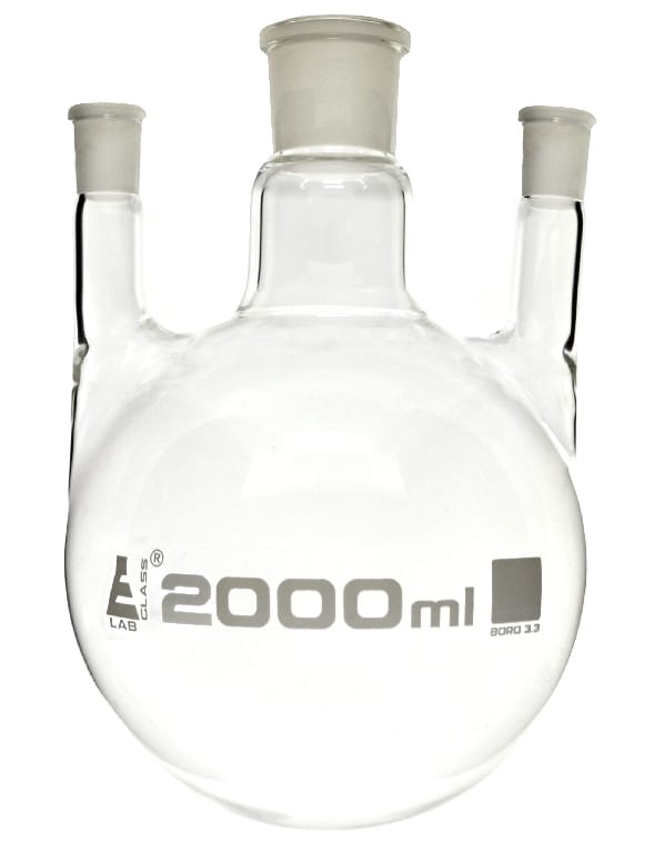 Eisco LabGlass® Distilling Flasks with 3 Parallel Necks, Round Bottom, Interchangable Joints