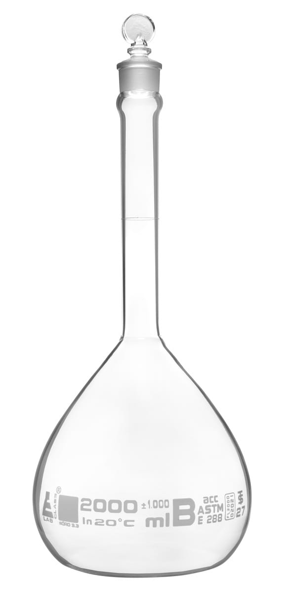 Eisco Glass Volumetric Flasks with Glass Stopper, ASTM Class B
