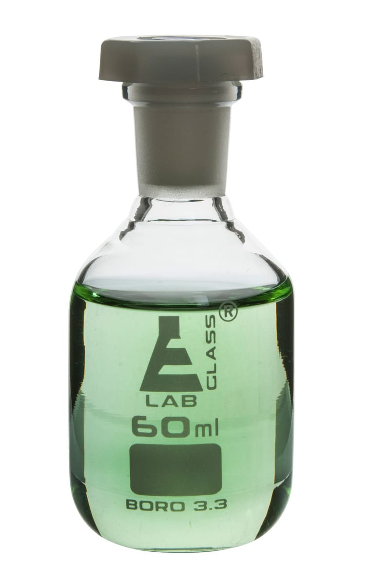 Eisco LabGlass® Reagent Bottles with Polypropylene Stopper, Narrow Mouth