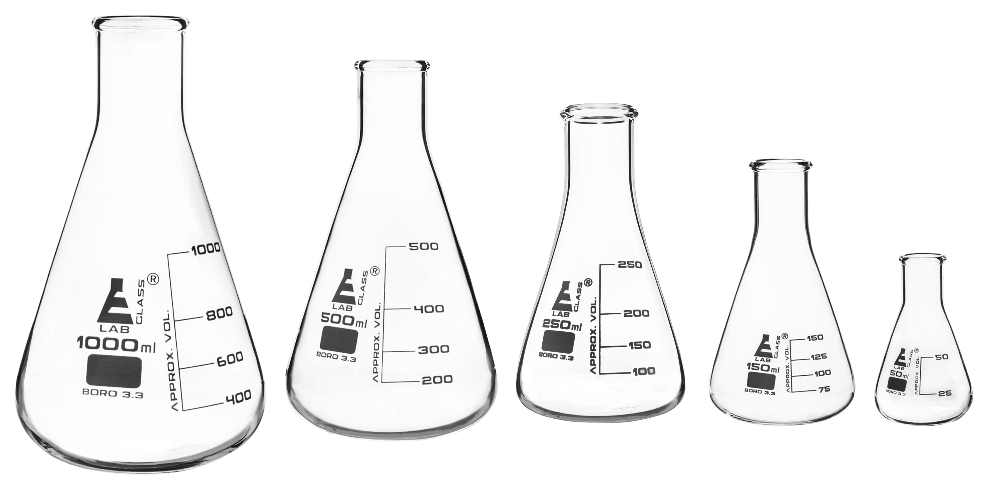 Eisco 5-Piece Complete Glass Erlenmeyer Flask Set