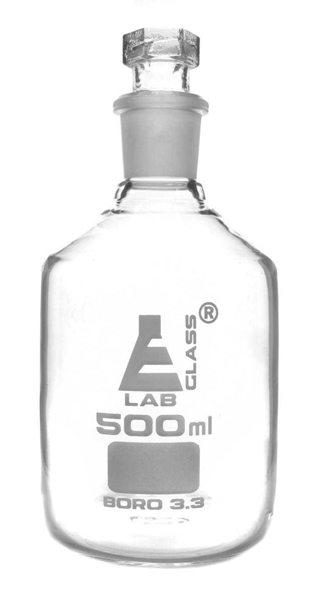 Eisco Glass Reagent Bottles with Hexagonal Stoppers