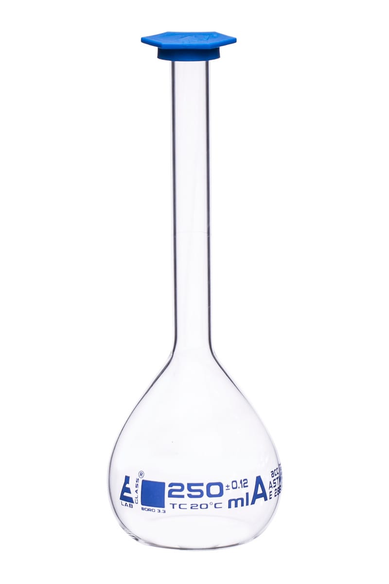 Eisco Glass Volumetric Flasks with Snap Cap, ASTM Class A