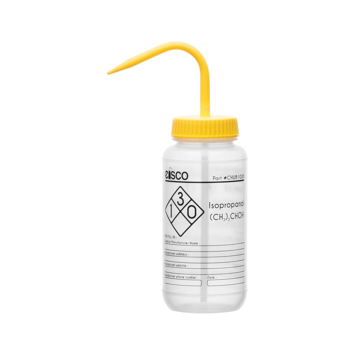 Performance Plastic Chemical Wash Bottles, 500 ml, 1 Color Label, Eisco Scientific