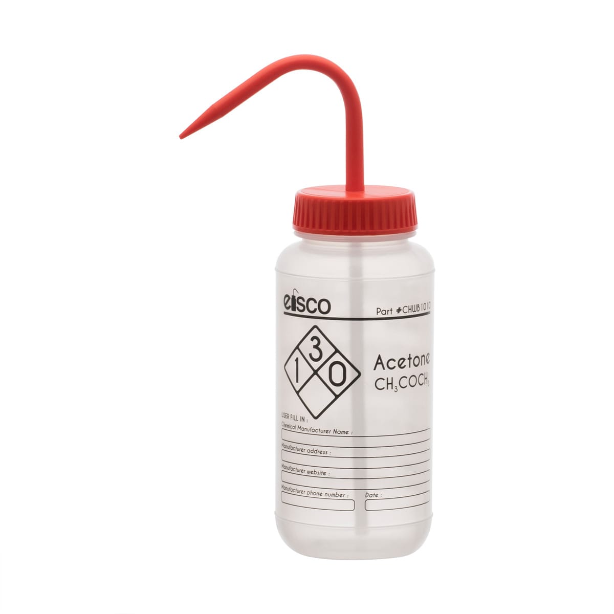 Performance Plastic Chemical Wash Bottles, 500 ml, 1 Color Label, Eisco Scientific