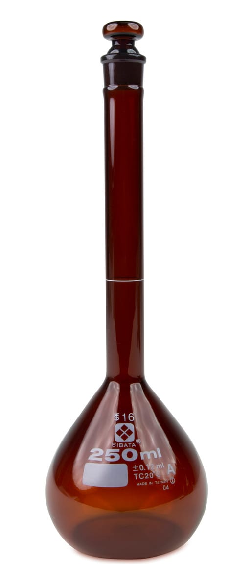 Vee Gee Volumetric Flasks with Glass Stoppers, Amber