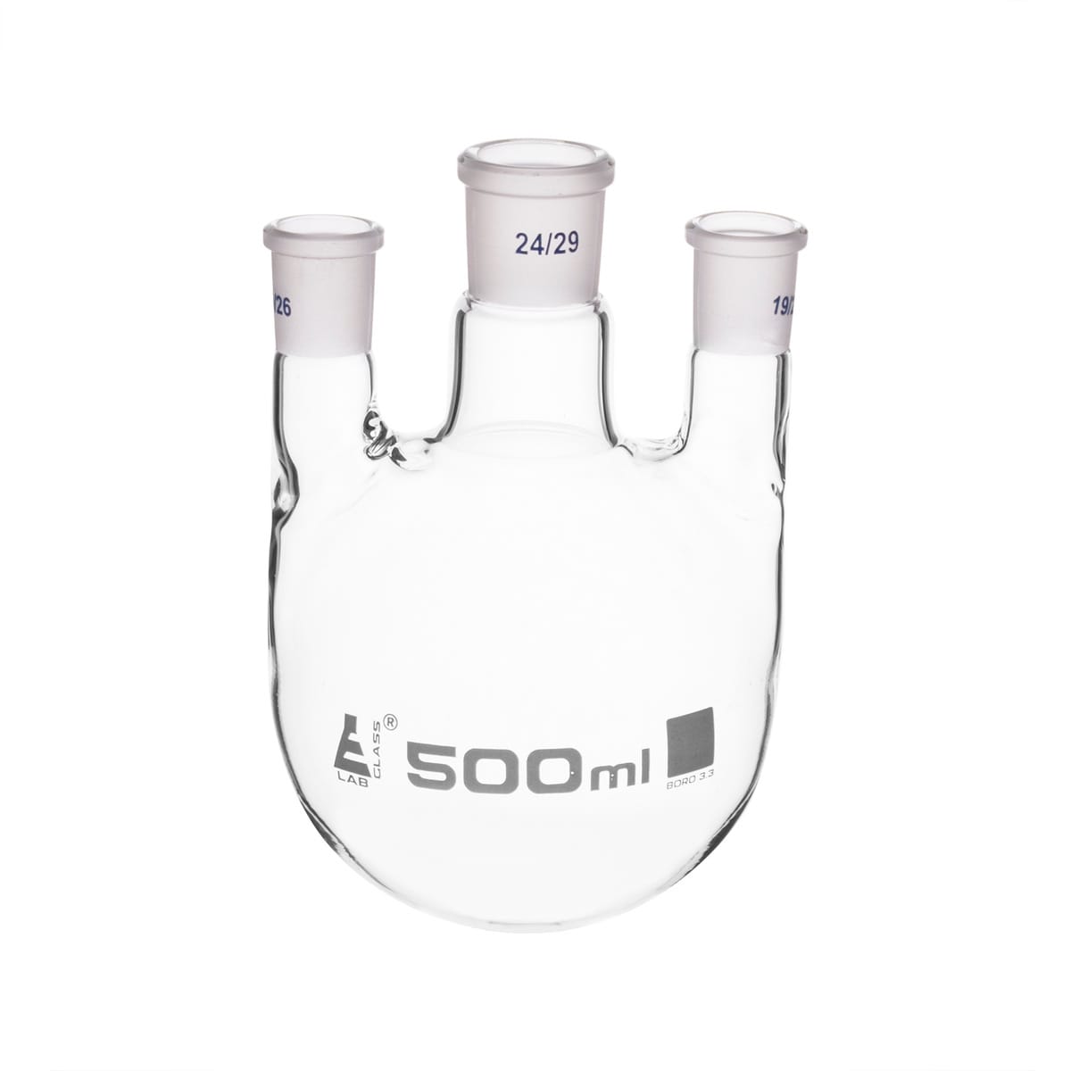 Eisco LabGlass® Distilling Flasks with 3 Parallel Necks, Round Bottom, Interchangable Joints