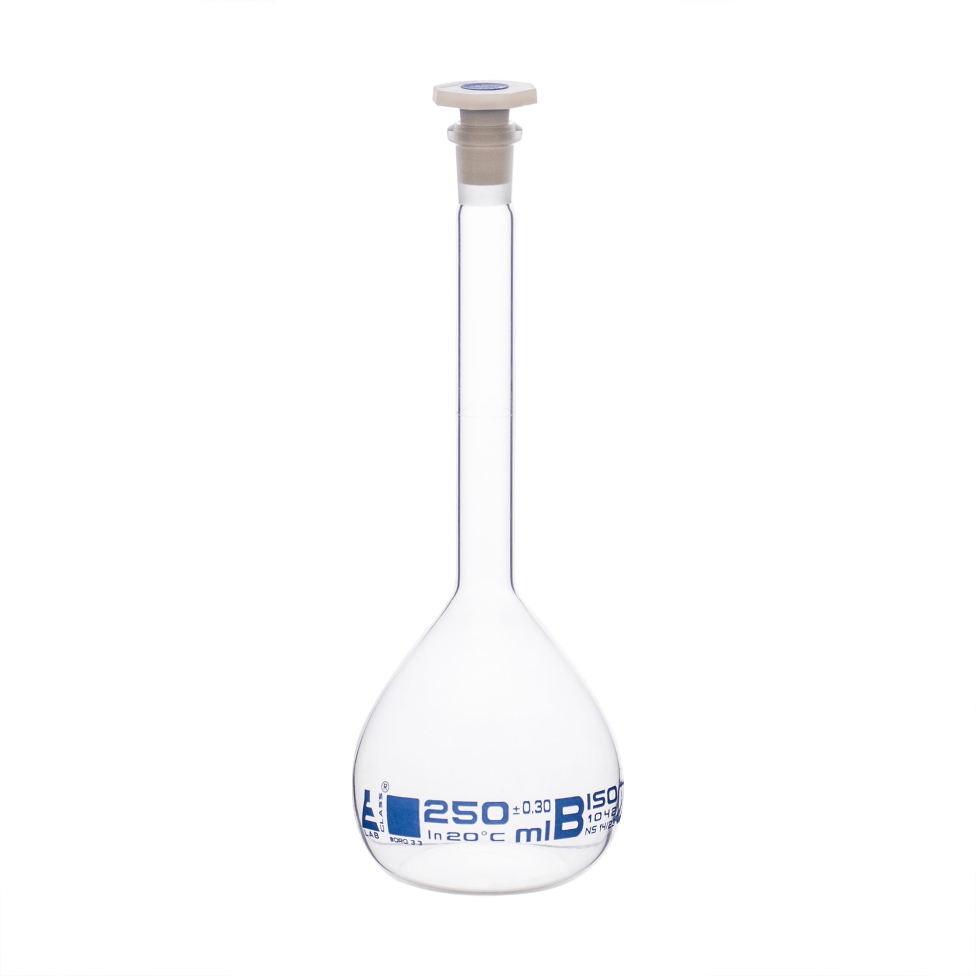Eisco Glass Volumetric Flasks with Plastic Stopper, Class B