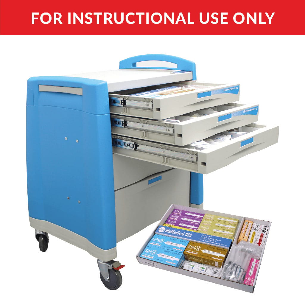 SimLabSolutions Emergency Crash Cart, 5 Drawer, Loaded