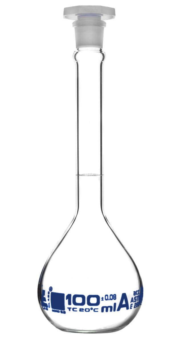 Eisco Glass Volumetric Flasks with Plastic Stopper, ASTM Class A