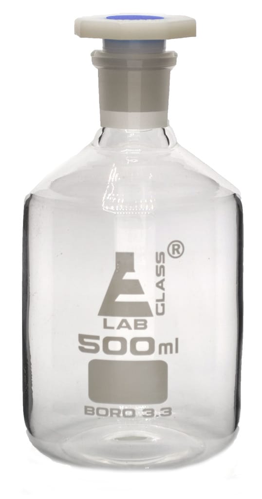 Eisco LabGlass® Reagent Bottles with Polypropylene Stopper, Narrow Mouth