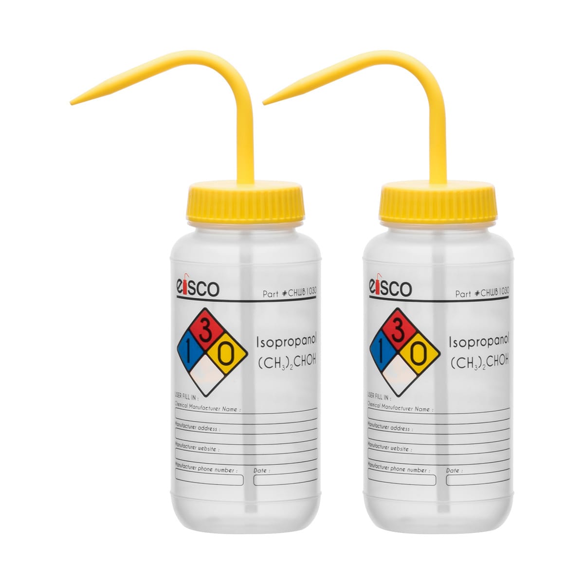 Performance Plastic Chemical Wash Bottles, 500 ml, 4 Color Label