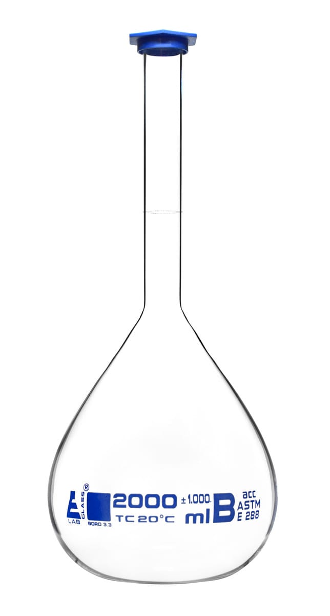 Eisco Glass Volumetric Flasks with Snap Cap, ASTM Class B