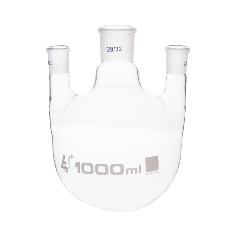 Eisco LabGlass® Distilling Flasks with 3 Parallel Necks, Round Bottom, Interchangable Joints