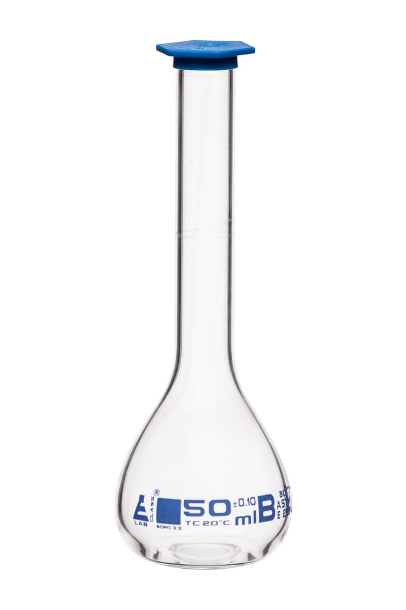 Eisco Glass Volumetric Flasks with Snap Cap, ASTM Class B
