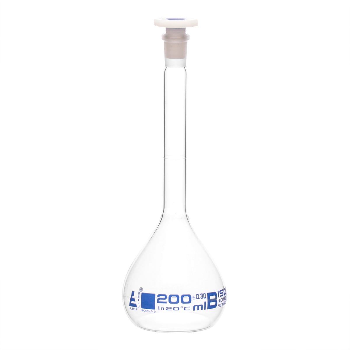 Eisco Glass Volumetric Flasks with Plastic Stopper, Class B