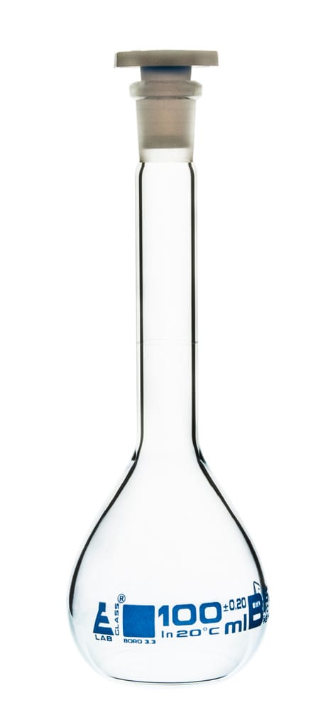 Eisco Glass Volumetric Flasks with Plastic Stopper, Class B