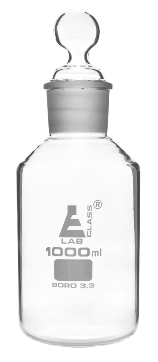 Eisco LabGlass® Reagent Bottles with Hexagonal Glass Stopper, Wide Mouth