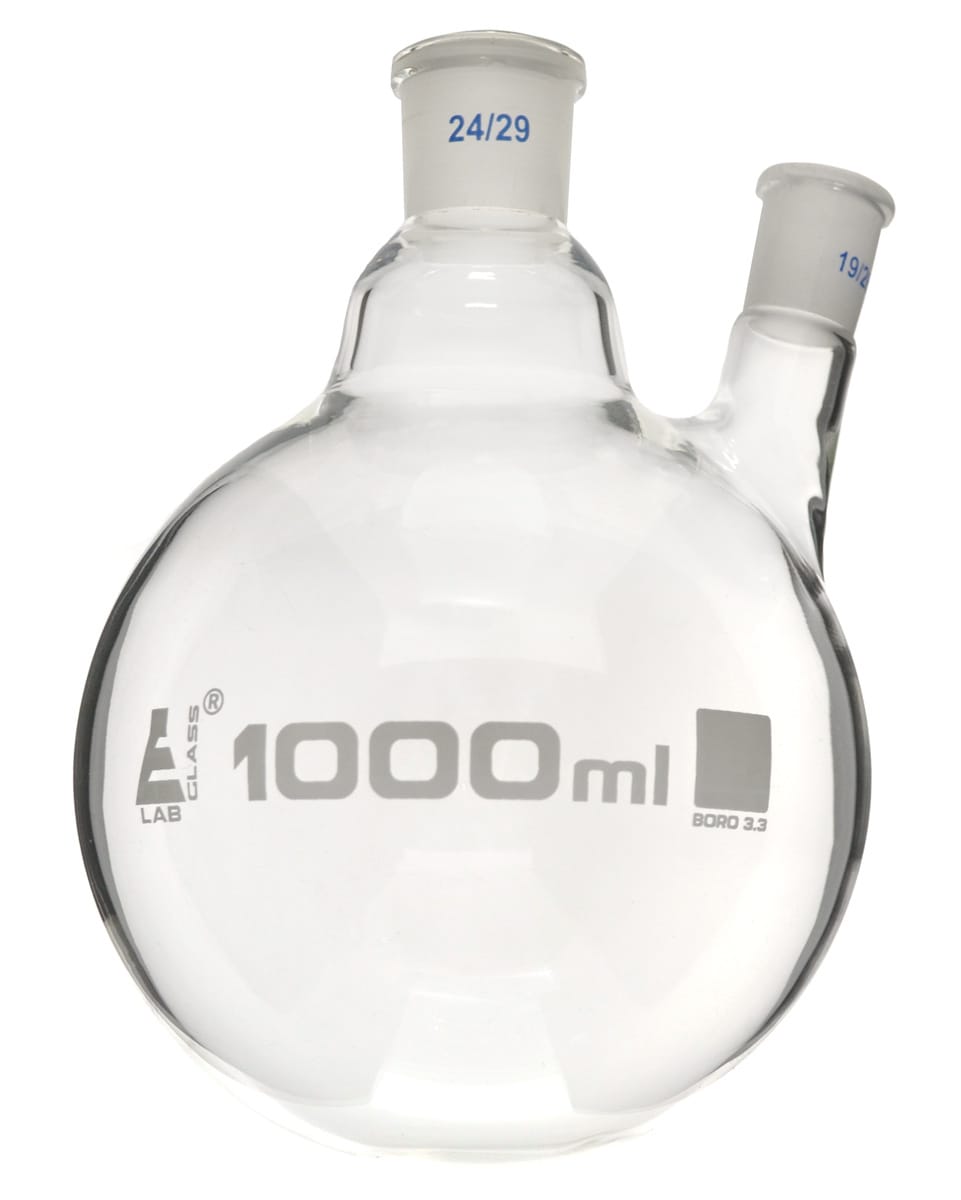 Eisco LabGlass® Distilling Flasks with Oblique Neck, Round Bottom, Interchangable Joints