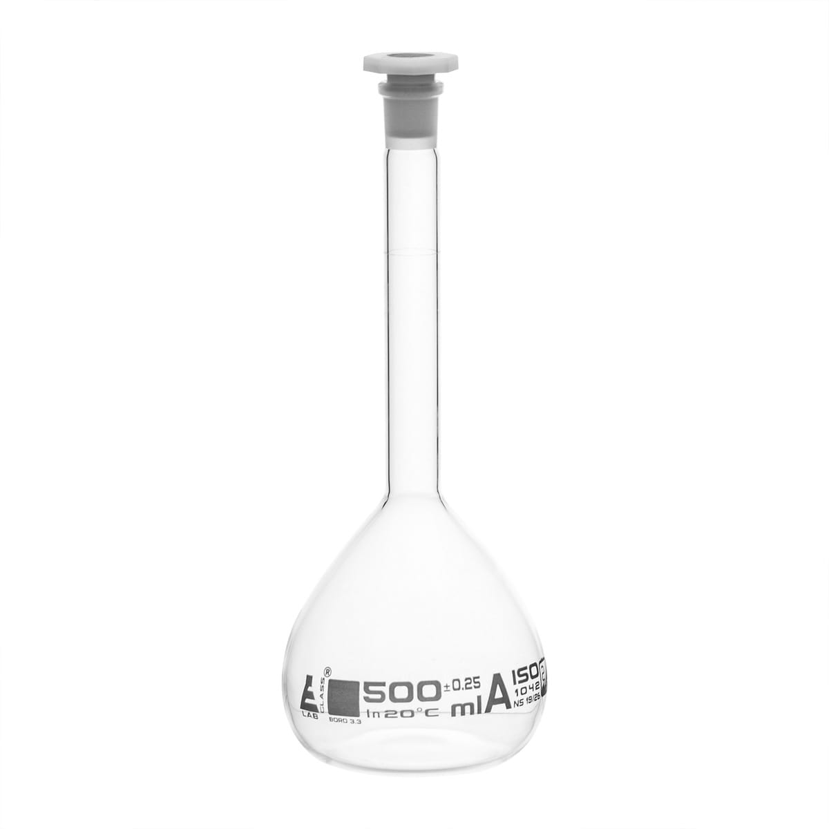 Eisco Glass Volumetric Flasks with Plastic Stopper, Class A