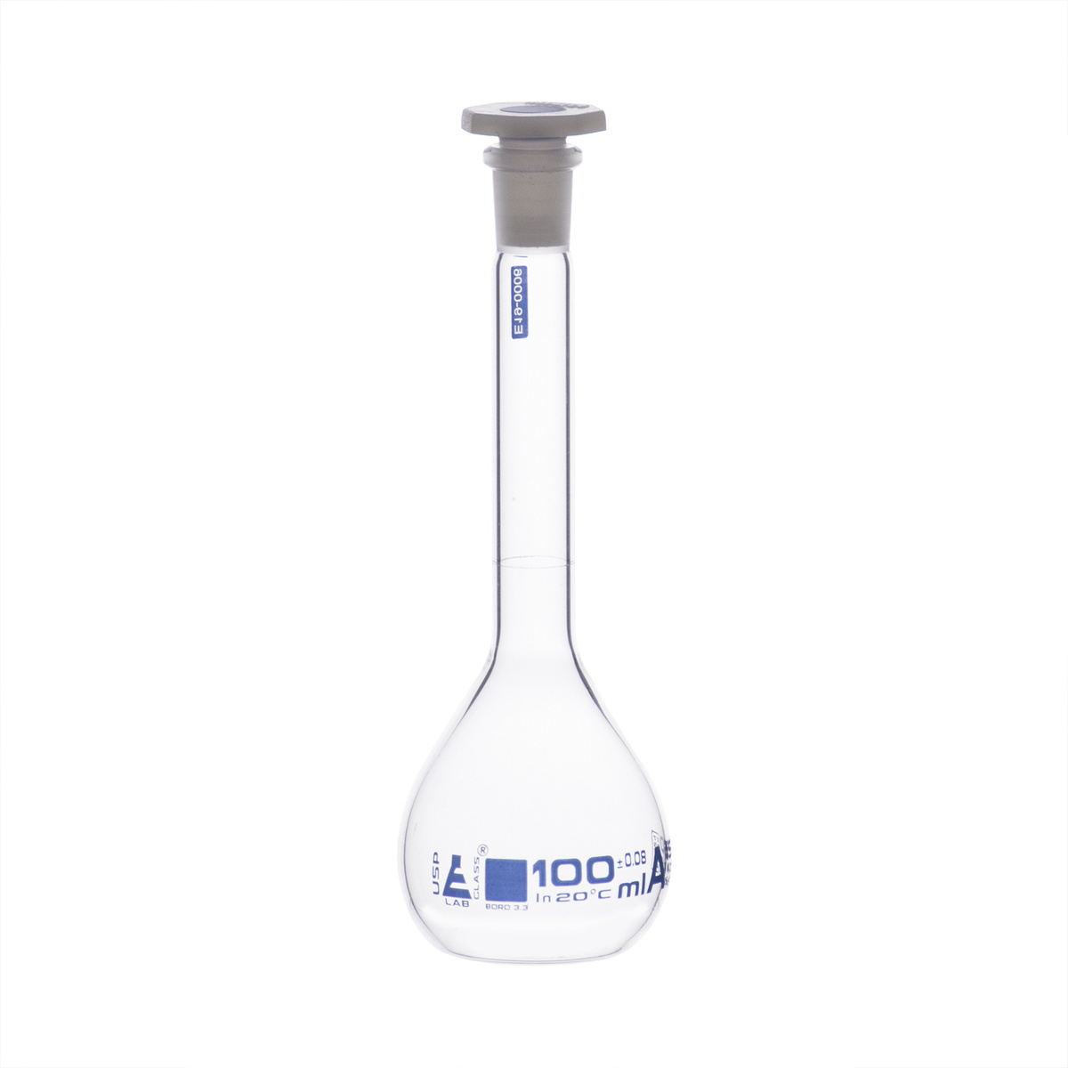 Eisco Glass Volumetric Flasks with PE Stopper, Class A, USP, Includes Calibration Certificate
