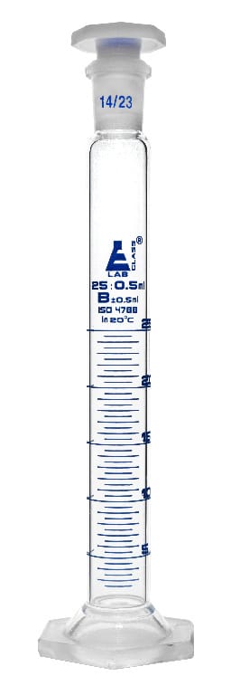 Eisco Glass Graduated Cylinders with Stopper and Hexagonal Base - Class B