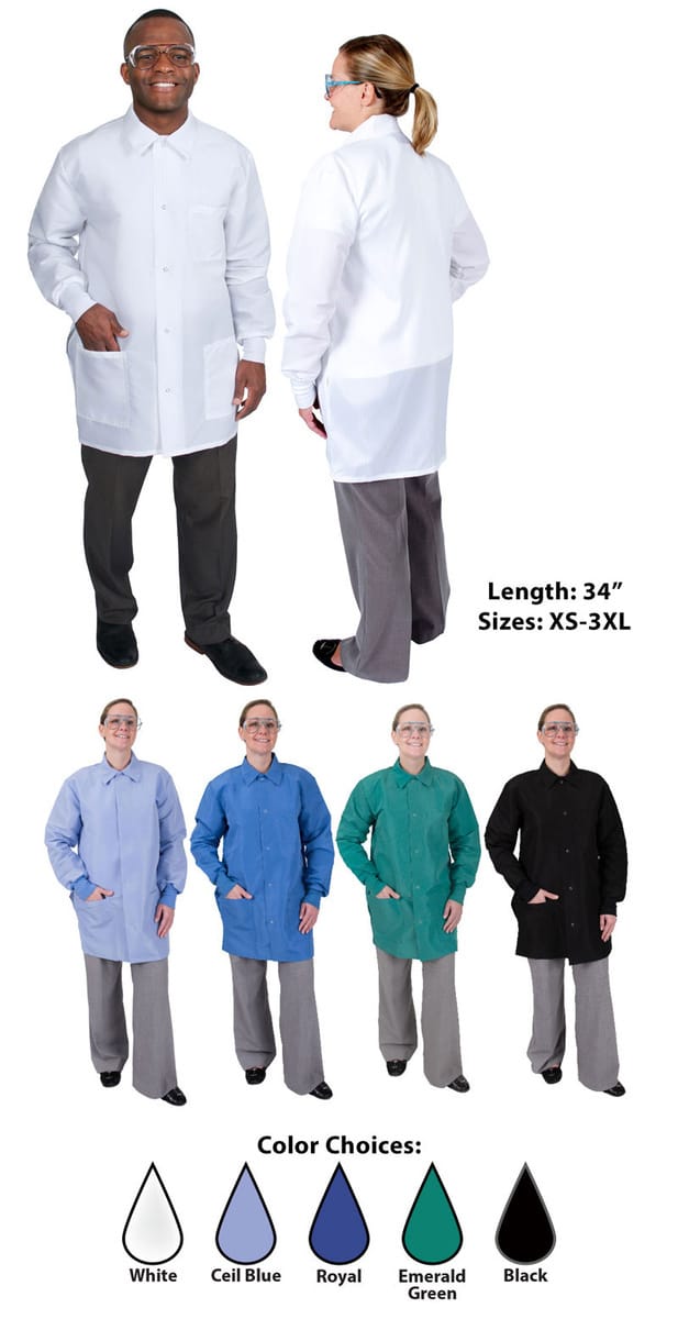 DenLine Protection Plus® Unisex 34" Mid-Length Lab Coats, Fluid Resistant Level 2 Barrier with Cleanroom Performance