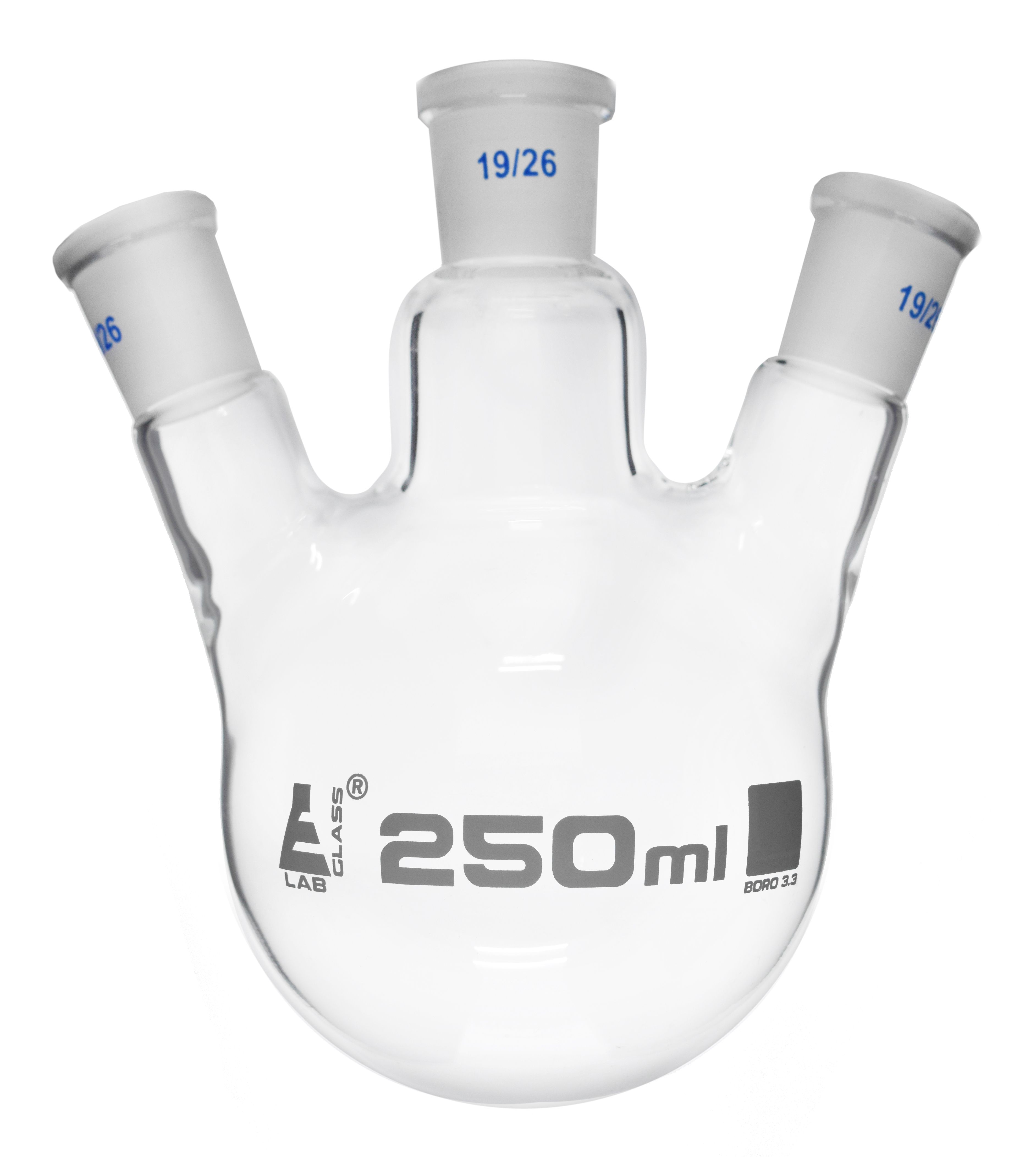 Eisco LabGlass® Distilling Flasks with 3 Angled Necks, Round Bottom, Interchangable Joints