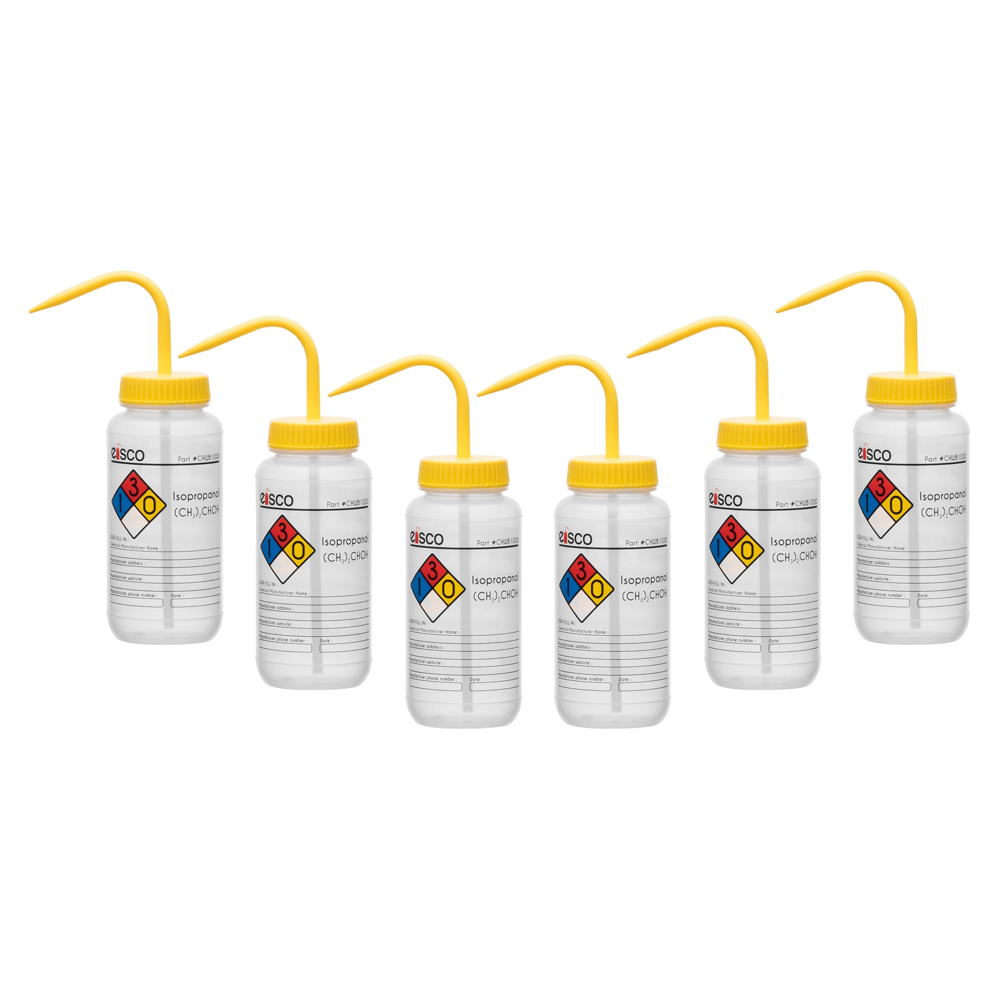 Performance Plastic Chemical Wash Bottles, 500 ml, 4 Color Label