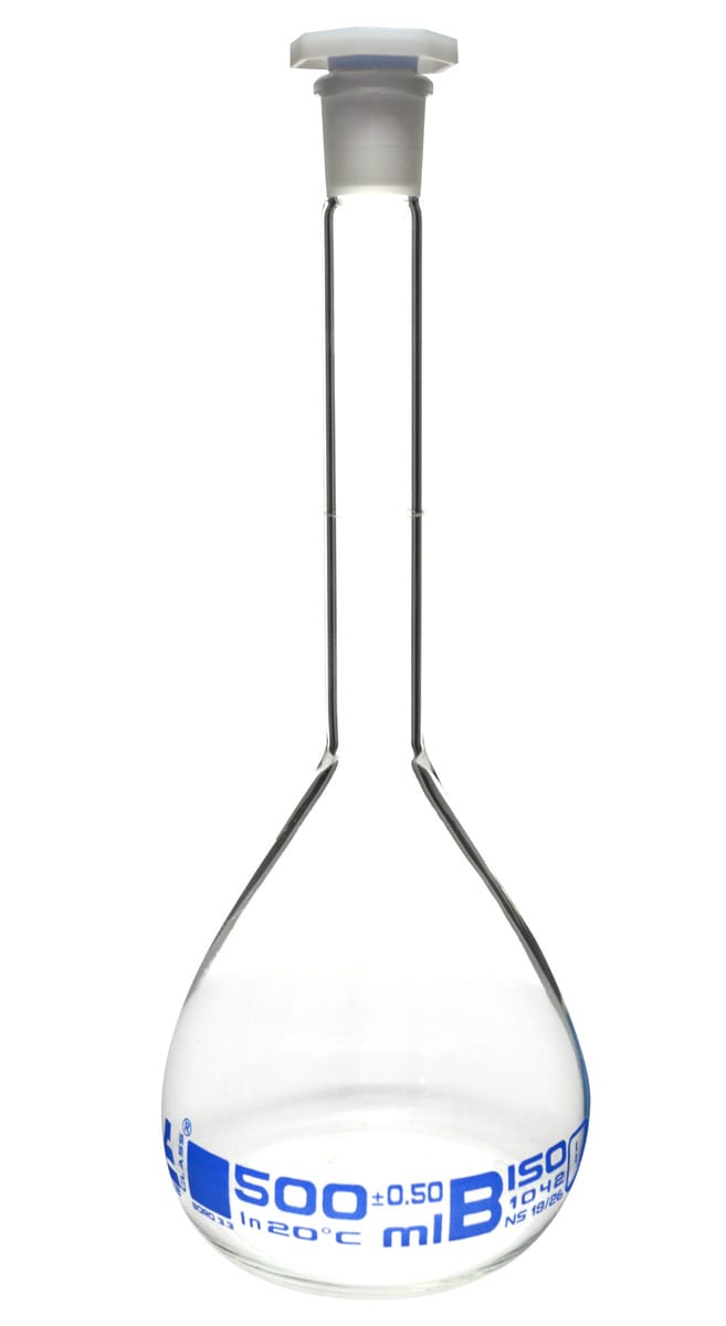 Eisco Glass Volumetric Flasks with Plastic Stopper, Class B