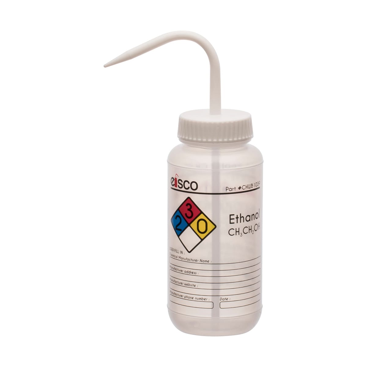 Performance Plastic Chemical Wash Bottles, 500 ml, 4 Color Label