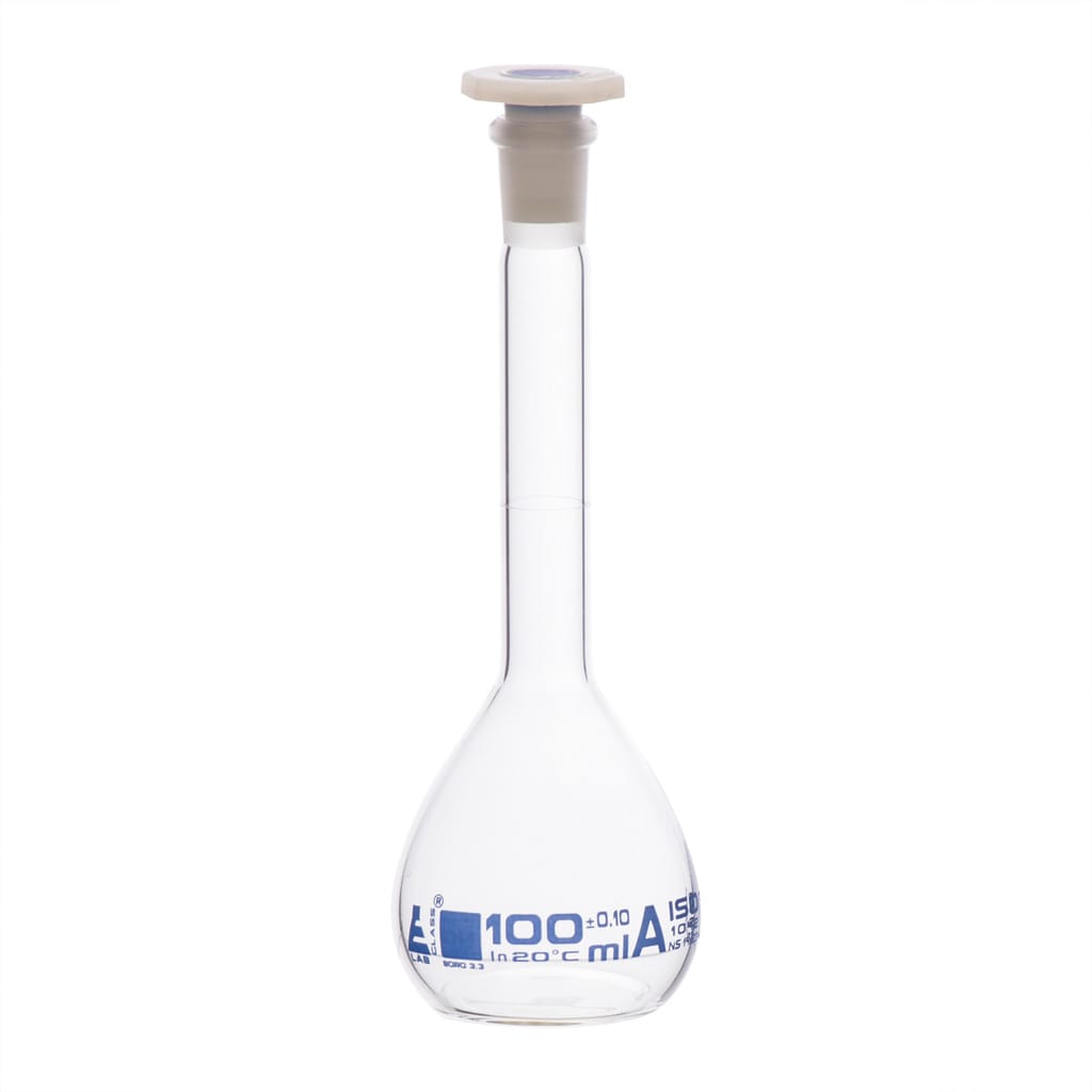 Eisco Glass Volumetric Flasks with PE Stopper, Class A, Includes Calibration Certificate