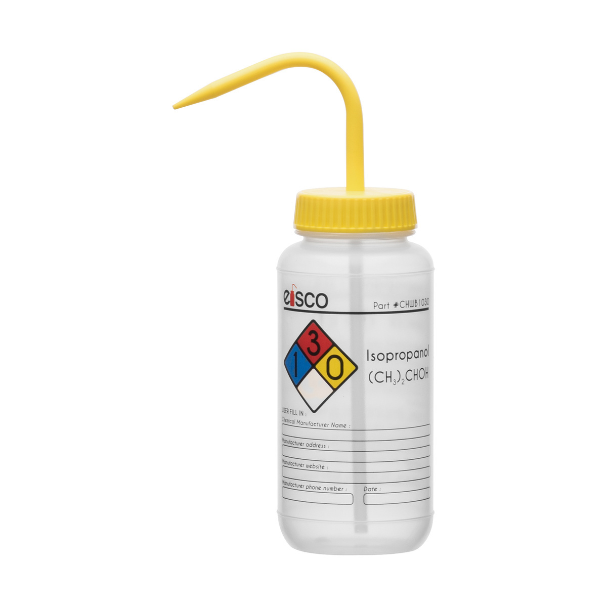 Performance Plastic Chemical Wash Bottles, 500 ml, 4 Color Label