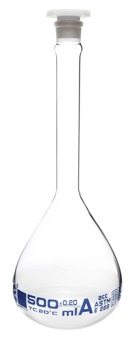 Eisco Glass Volumetric Flasks with Plastic Stopper, ASTM Class A
